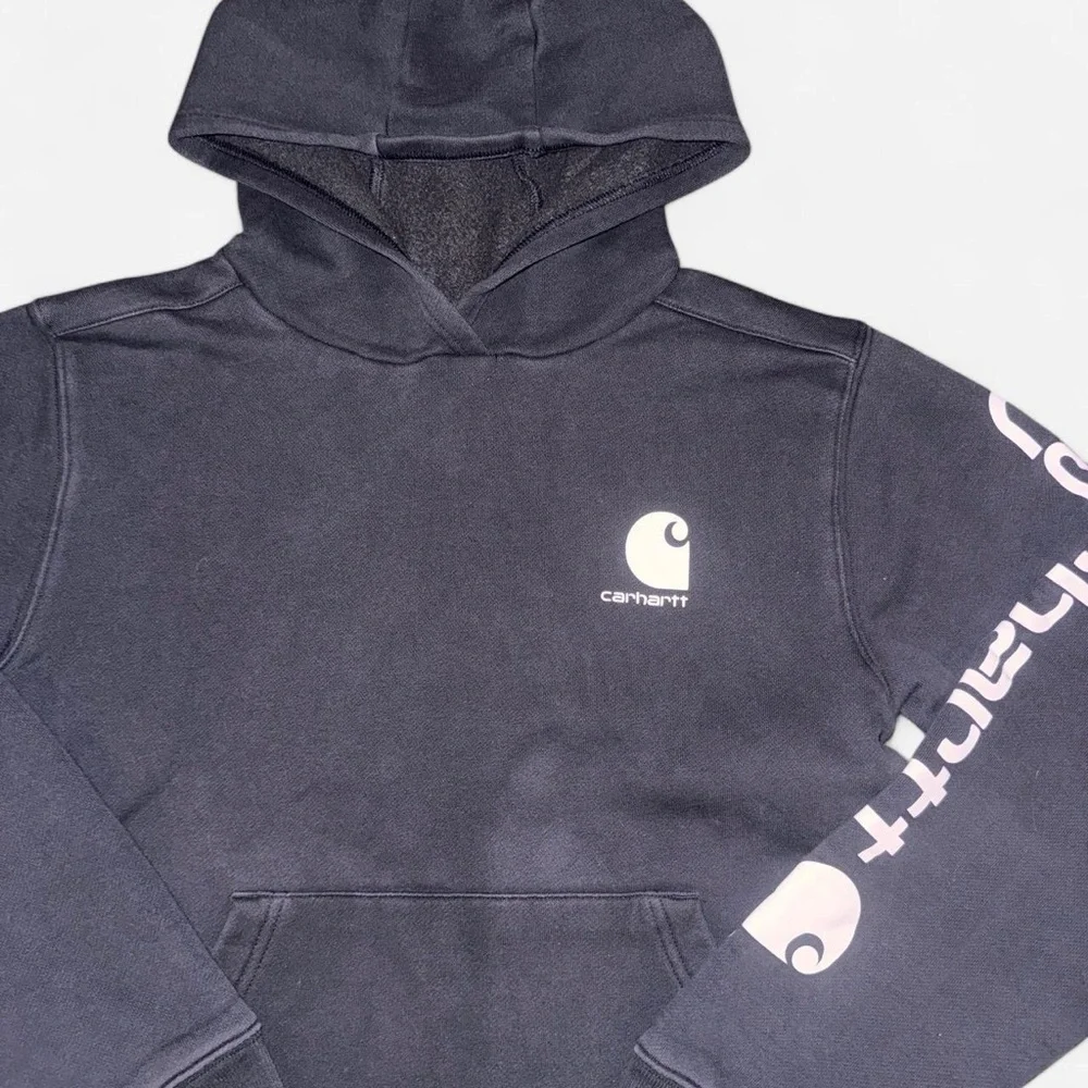Boys Black Classic Carhartt Pullover Hoodie Sweater Size Large